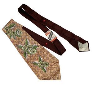 Vtg Rhynecliffe 1940s Men's Tie Swing Cravat Beige Green Floral Wide Rockabilly